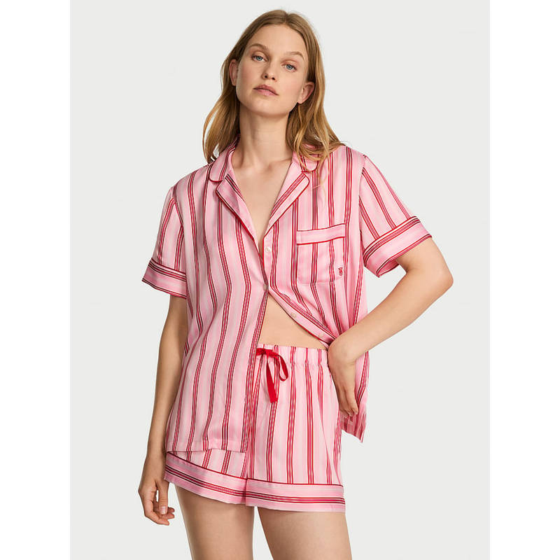 Victoria's Secret Pink Glazed Satin Shirt & Shorts (S)