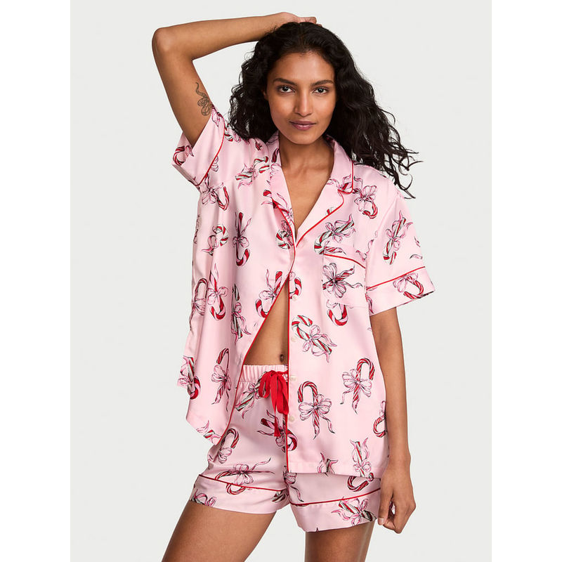 Victoria's Secret Pink Glazed Satin Shirt & Shorts (XS)