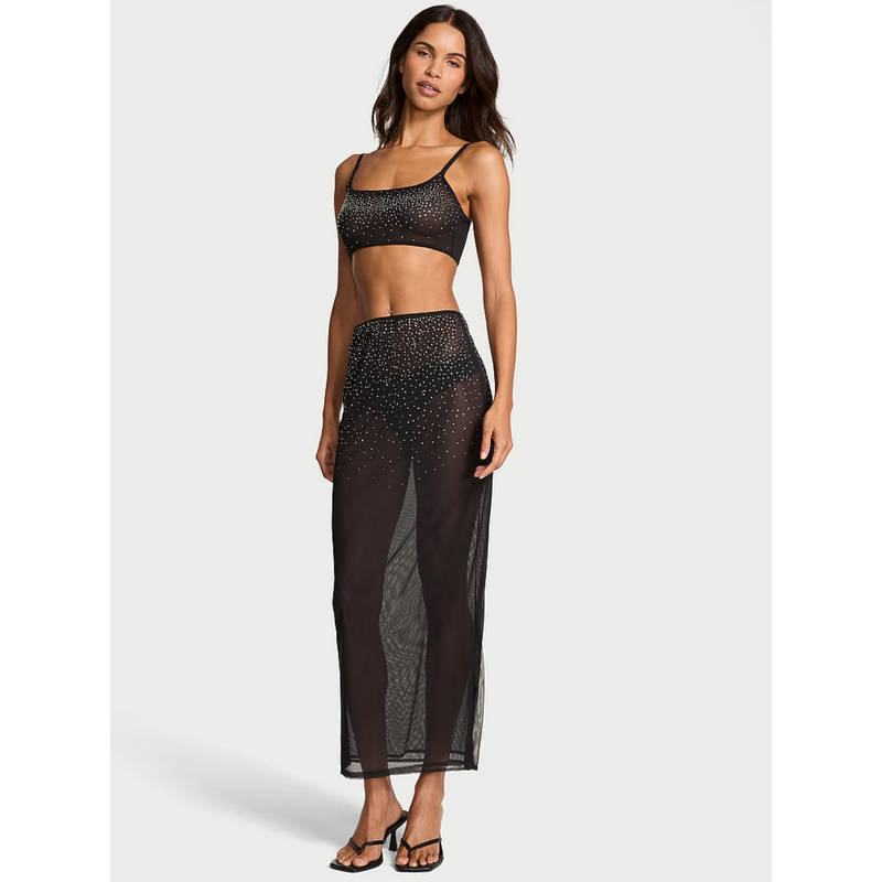 Victoria's Secret Black Very Sexy Sparkle Crystal Sheer Bralette and Maxi Skirt (XS)
