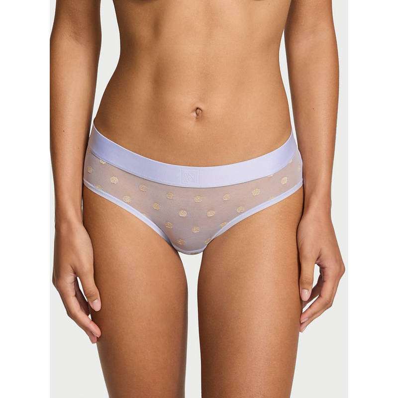 Victoria's Secret Blue Cotton Sheer Heritage Shimmer Hiphugger Panty (M)