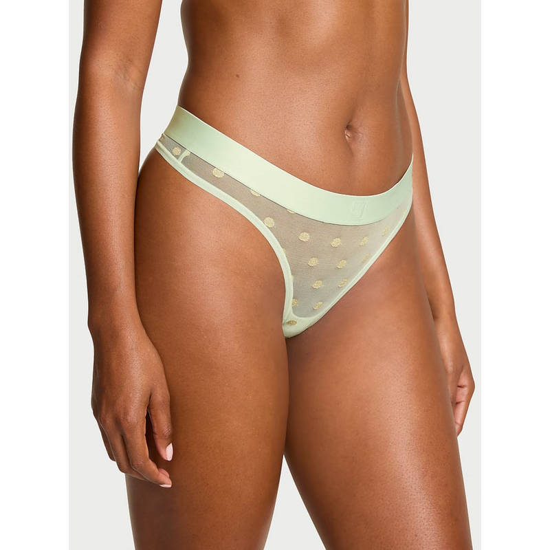 Victoria's Secret Green Cotton Sheer Heritage Shimmer Thong Panty (S)