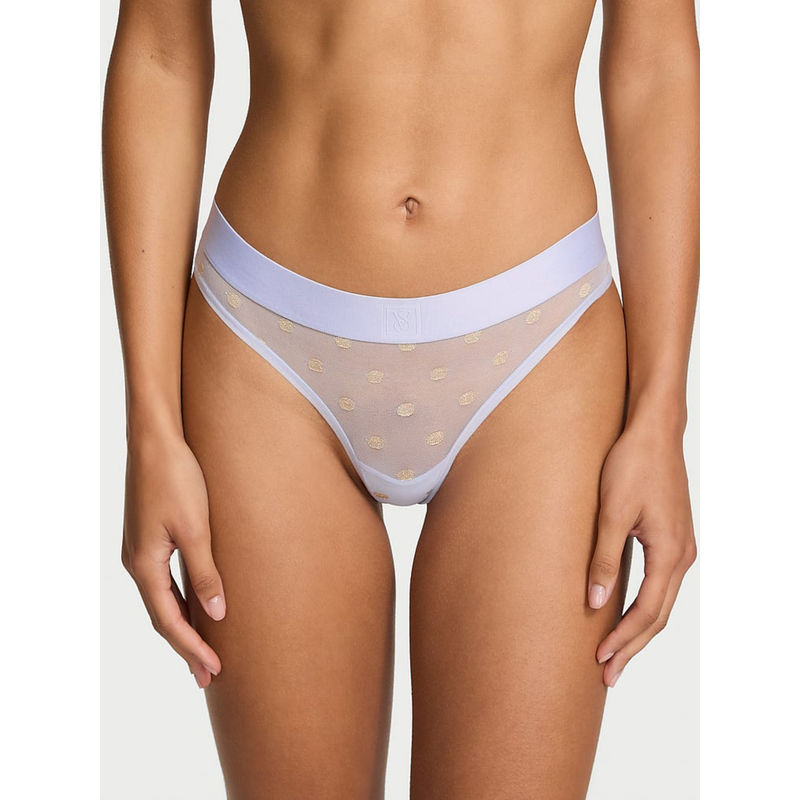 Victoria's Secret Blue Cotton Sheer Heritage Shimmer Thong Panty (XL)