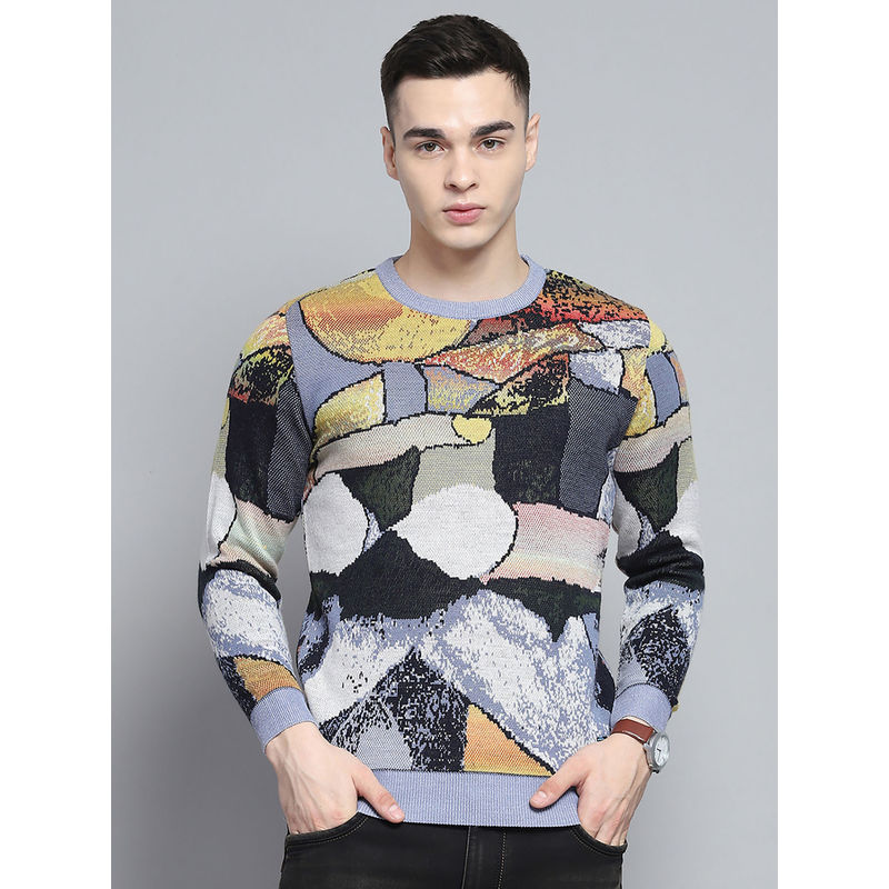 Monte Carlo Men Multi-Color Printed Sweater (L)