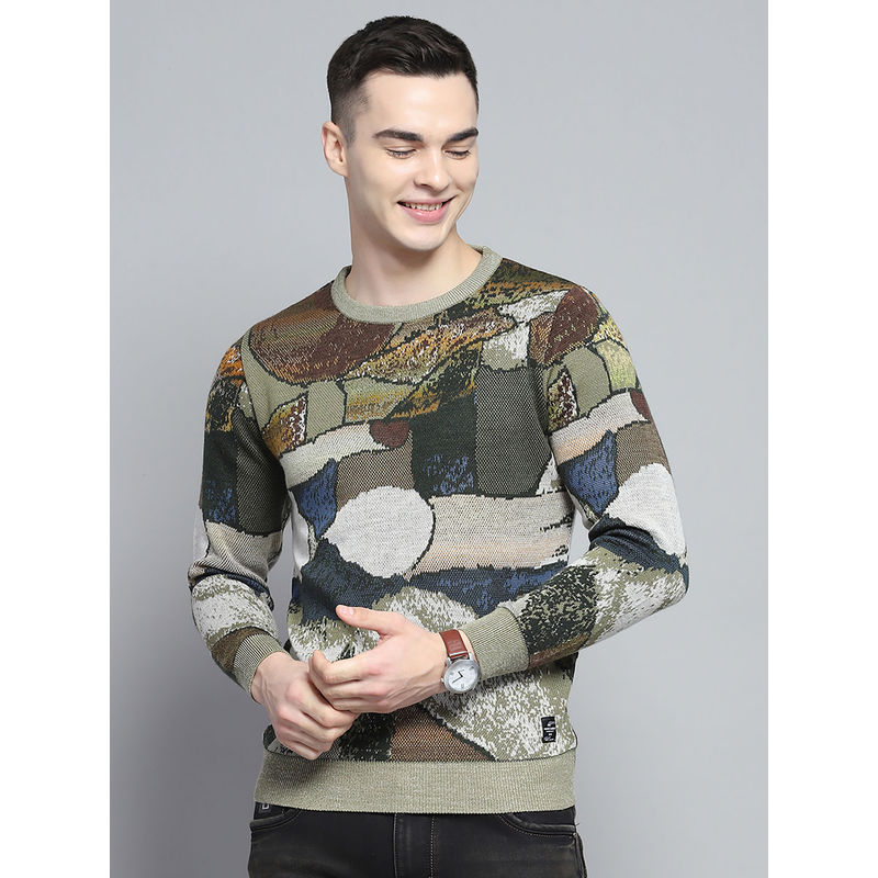 Monte Carlo Men Green Printed Sweater (3XL)