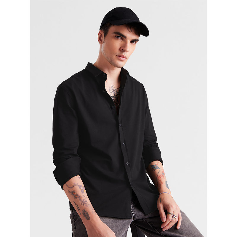 The Souled Store Original Solid Black Knit Shirt for Men (S)