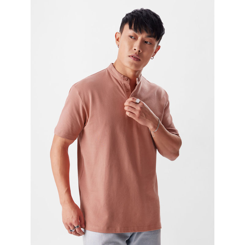 The Souled Store Original Solid Desert Rose Mandarin Polos for Men (2XL)