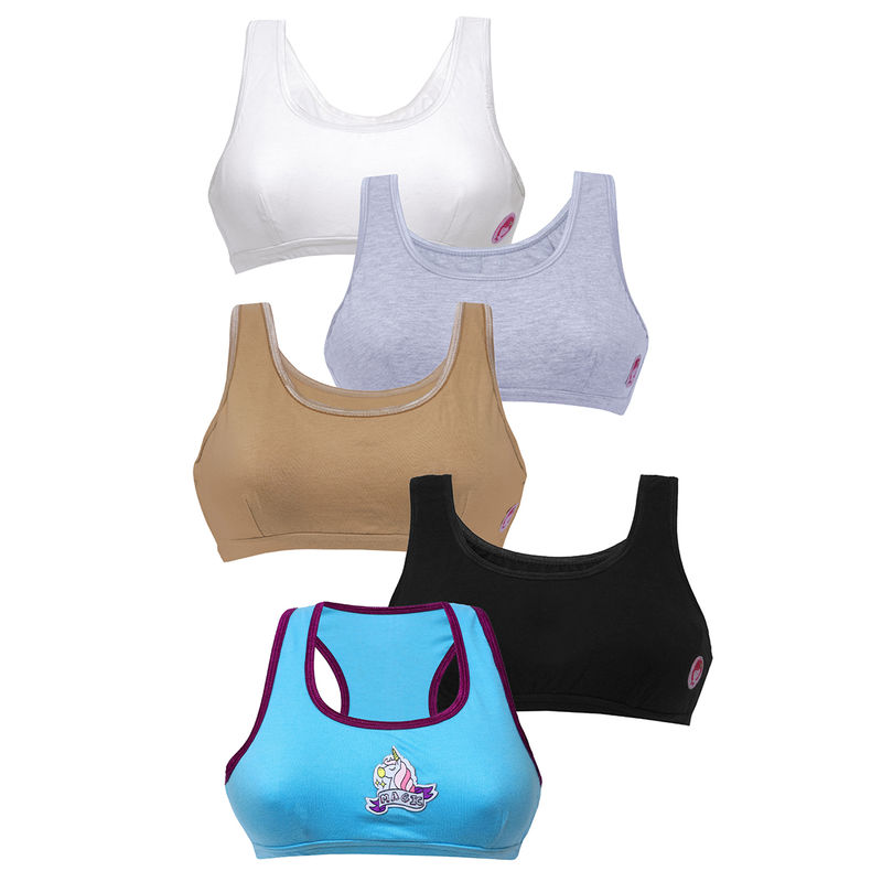 D'chica 1 Blue Unicorn Print Sports Bra & 4 Plain Beginner Bras MultiColor Buy D'chica 1