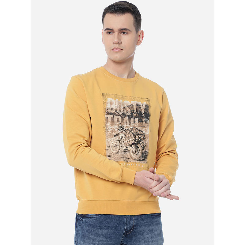 JadeBlue Men Ochre Yellow Printed Regular Fit T-Shirt (XL)