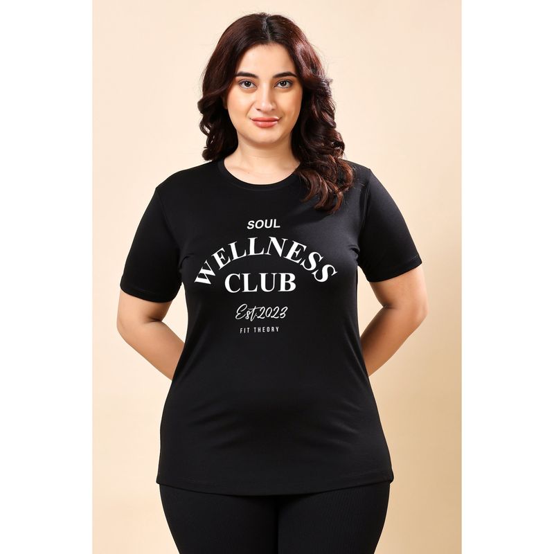 The Fit Theory Women Black Round Neck Breathable Quick Dry Training T-Shirt (XS)
