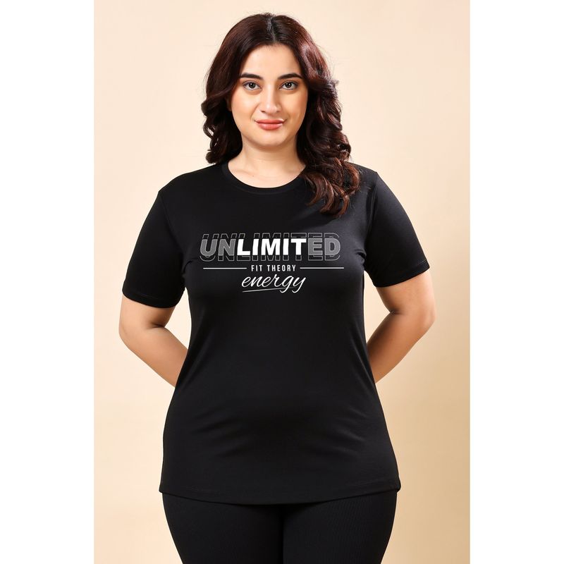 The Fit Theory Women Black Round Neck Breathable Quick Dry Training T-Shirt (XS)