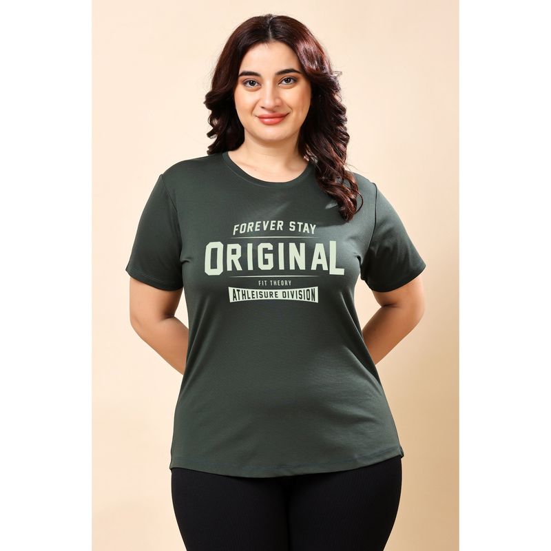 The Fit Theory Women Green Round Neck Breathable Quick Dry Training T-Shirt (XS)