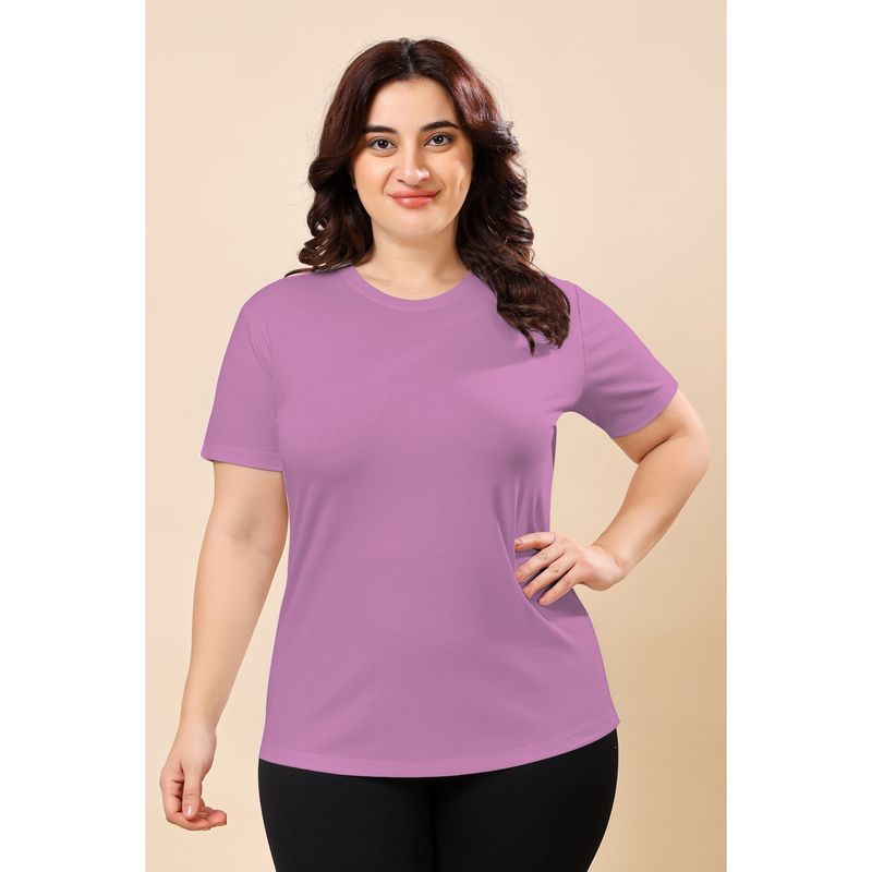 The Fit Theory Women Lavender Round Neck Breathable Quick Dry Training T-Shirt (XS)