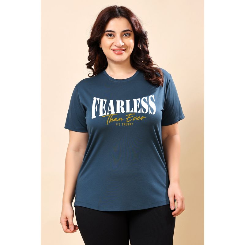 The Fit Theory Women Blue Round Neck Breathable Quick Dry Training T-Shirt (XS)