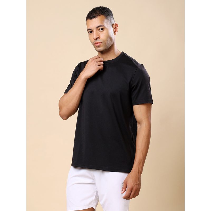 The Fit Theory Men Black Round Neck Breathable Quick Dry Training T-Shirt (M)