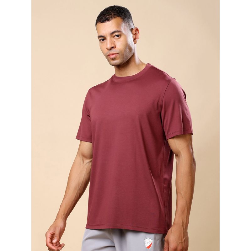 The Fit Theory Men Maroon Round Neck Breathable Quick Dry Training T-Shirt (L)