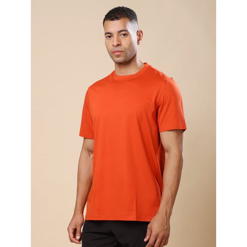 The Fit Theory Men Orange Round Neck Breathable Quick Dry Training T-Shirt (XS)