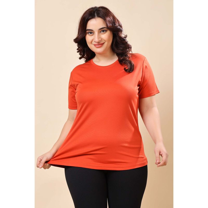 The Fit Theory Women Rust Round Neck Half Sleeves Regular Fit T-Shirts (Pack of 2) (S)