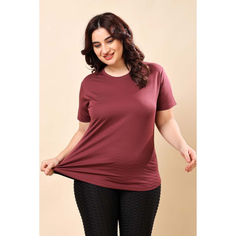 The Fit Theory Women Maroon Round Neck Half Sleeves Regular Fit T-Shirts (Pack of 2) (S)