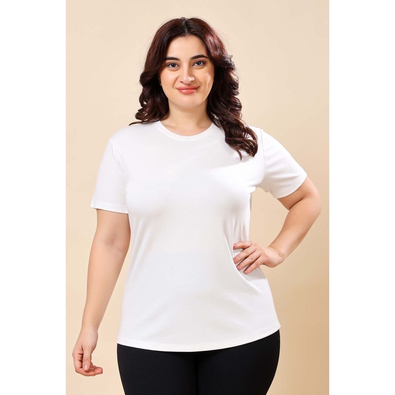 The Fit Theory Women Off White Round Neck Half Sleeves Regular Fit T-Shirts (Pack of 2) (S)