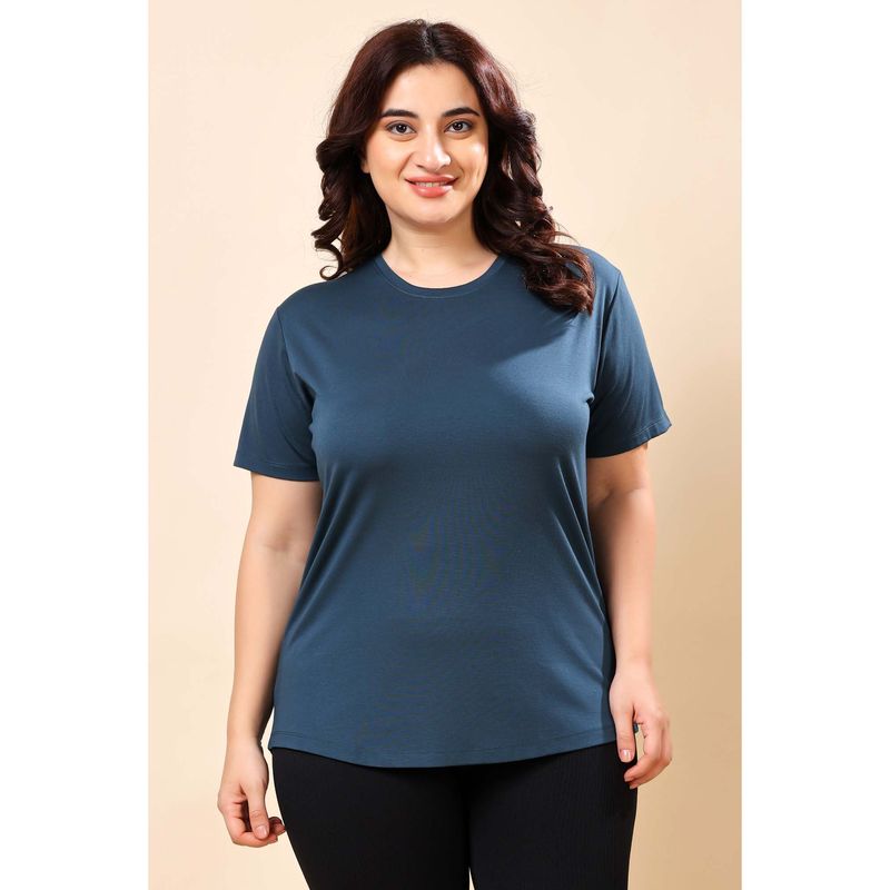 The Fit Theory Women Blue Round Neck Half Sleeves Regular Fit T-Shirts (Pack of 2) (S)