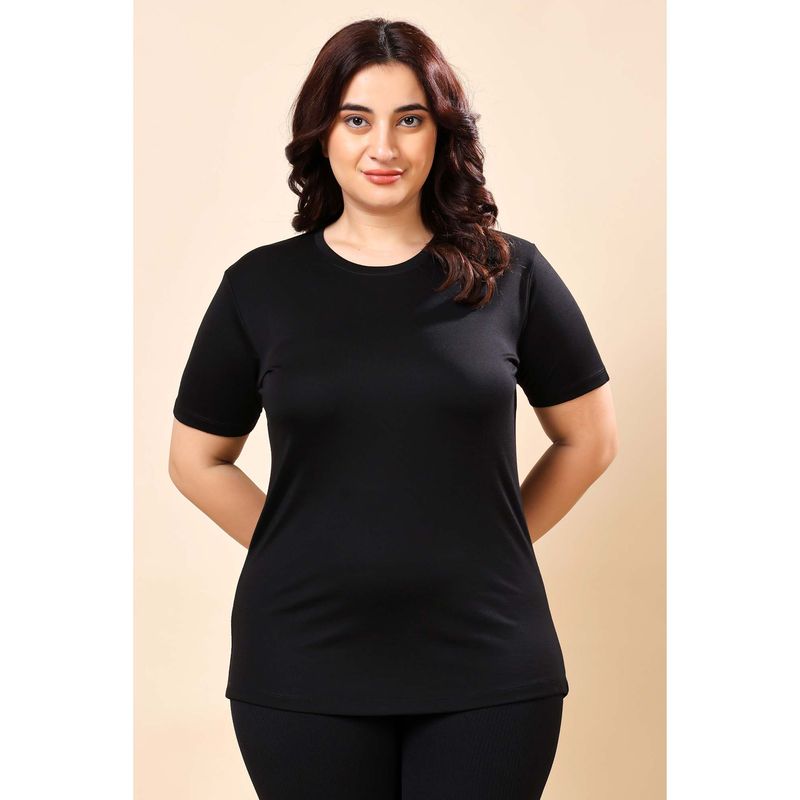 The Fit Theory Women Black Round Neck Half Sleeves Regular Fit T-Shirts (Pack of 3) (S)