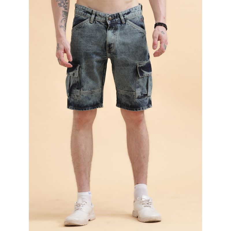 VUDU Acid Wash Blue Cargo Shorts (38)
