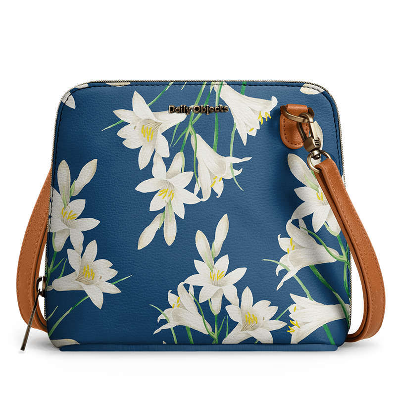 Buy DailyObjects White Lillies Trapeze Crossbody Bag Online
