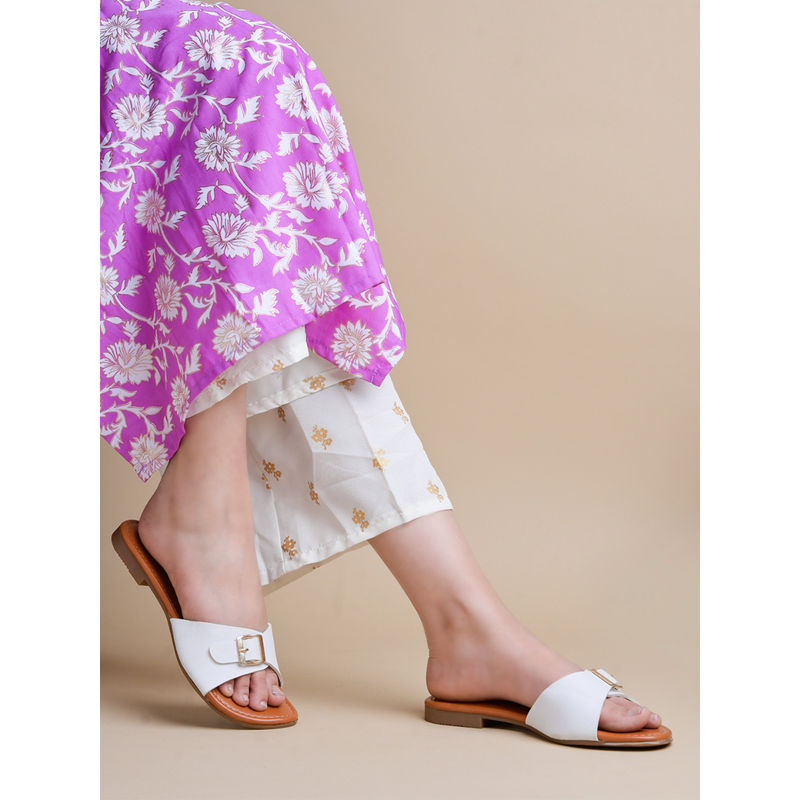 Shoetopia Women Buckle Detailed White Flats (EURO 41)