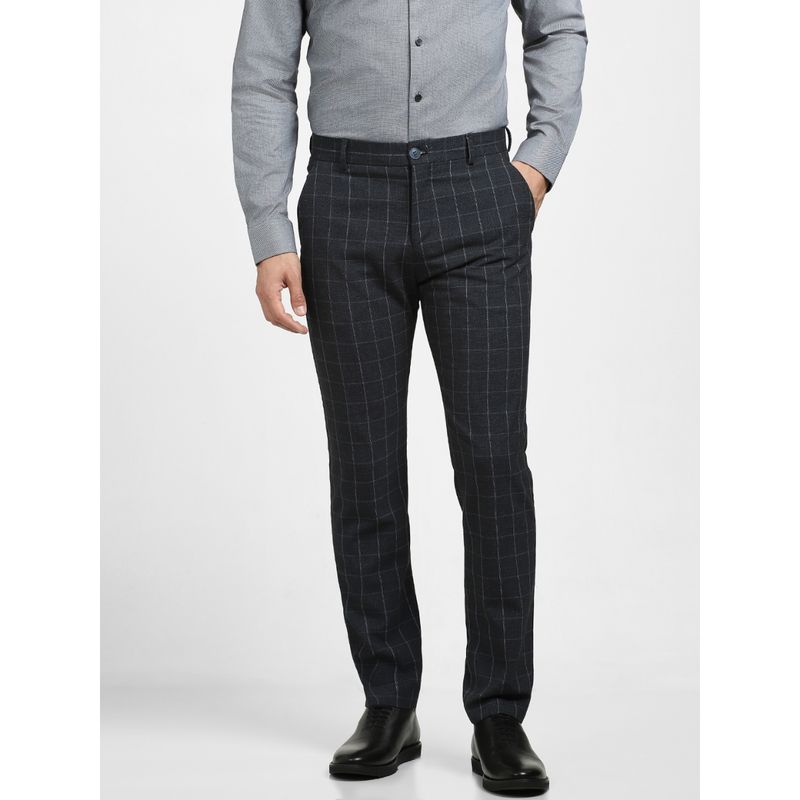 Selected Navy Blue Mid Rise Check Suit-Set Trousers -46