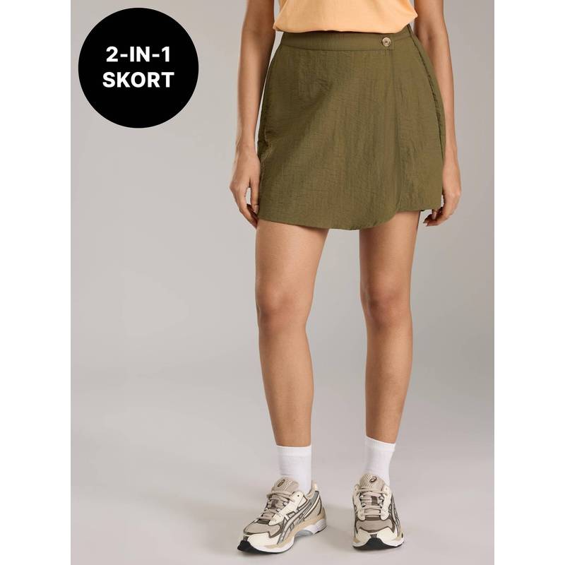 Kica Performance Wrap Skort with Built-In 4" Shorts in Crush-Texture Fabric KIC400 Olive (XS)