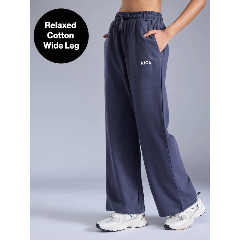 Kica Cotton Wide Leg Pants in Ultra-Soft Looper Knit for Everyday Comfort KIC508 Grey (M)