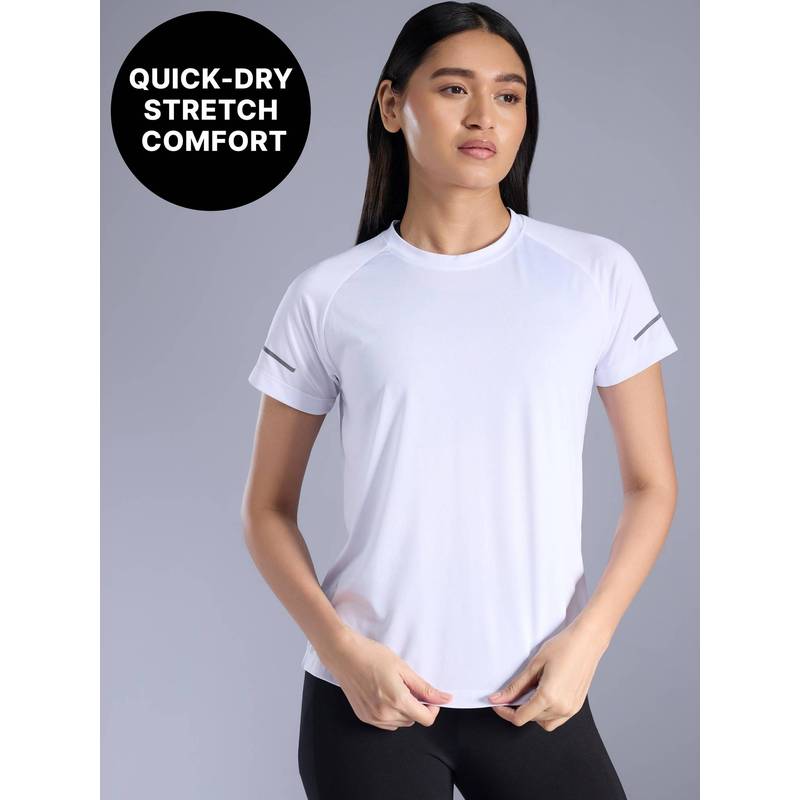 Kica Quick Dry Tee with Soft Stretch & Reflective Detail for Gym & Running KIC026 White (XL)
