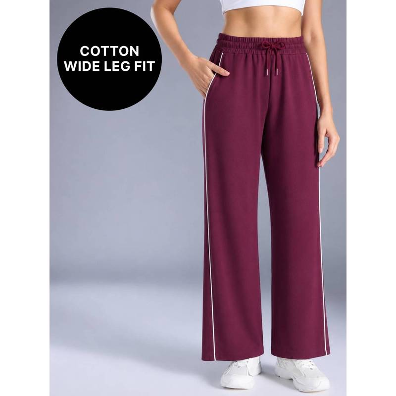 Wide Leg Pants in Luxe Stretch Tencel with Functional Pockets & Adjustable waistband KIC516 Wine(XL)