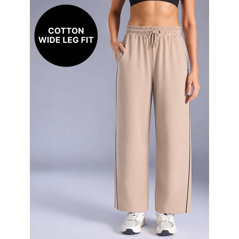 Kica Cotton Wide Leg Pants with Functional Pockets and Reflective Details KIC516 Beige (XS)