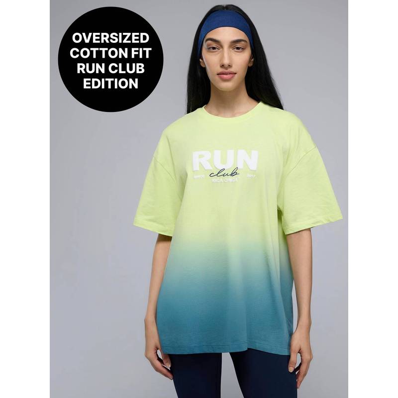 Kica 100% Cotton Oversized Ombre Graphic T-Shirt For Workout to Weekend KIC032 Neon Yellow (XS)