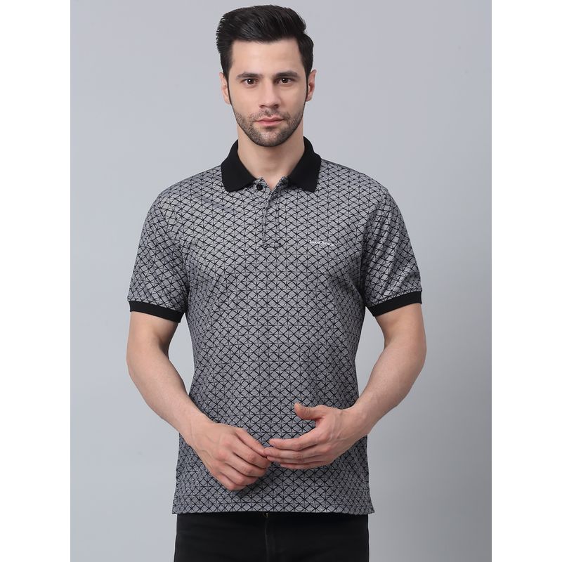 Louis Stitch Men Black Slim Fit Polo Collar T-Shirt with Eyeglass Holder (L)