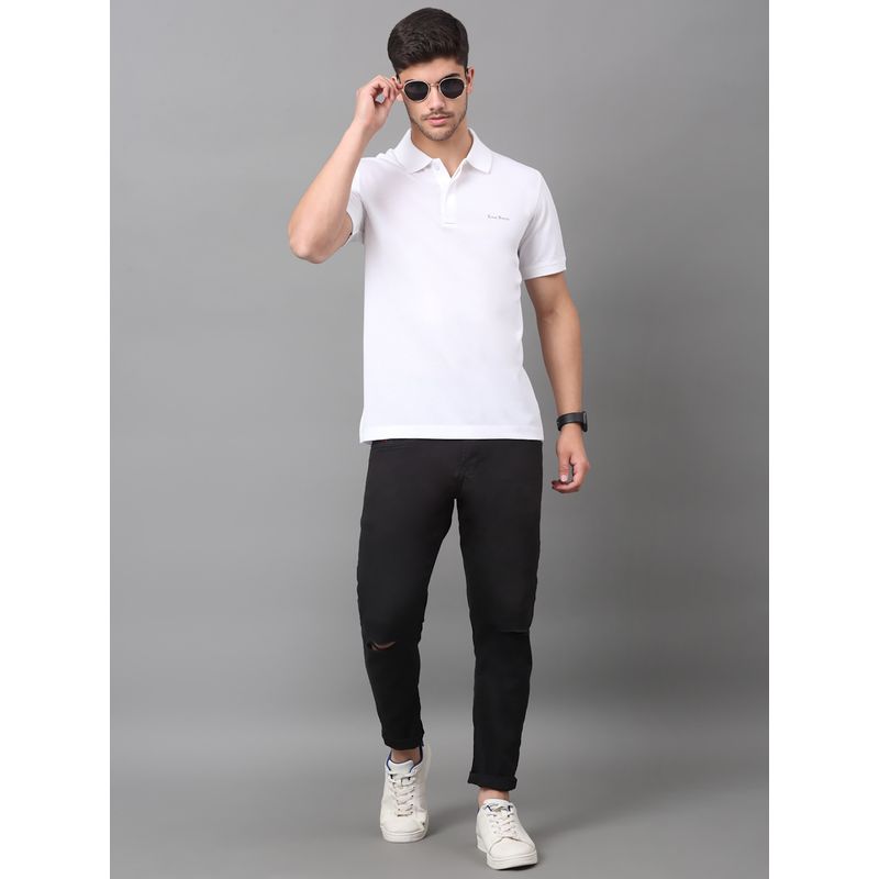 Louis Stitch Men White Slim Fit Polo Collar T-Shirt with Eyeglass Holder (M)