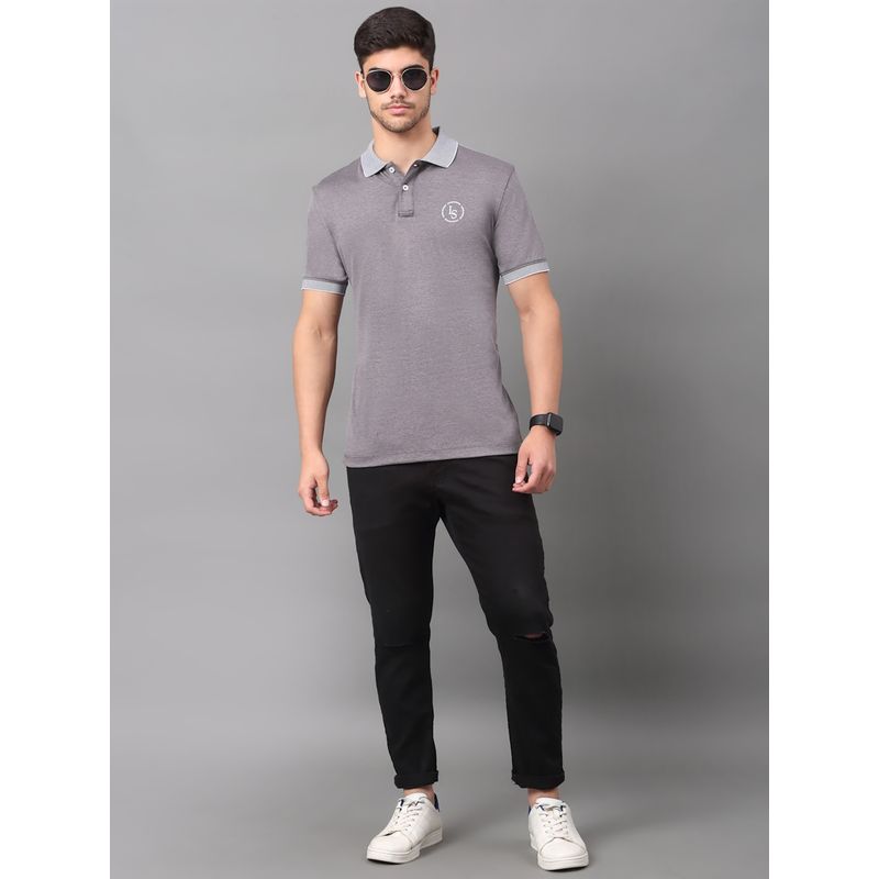Louis Stitch Men Grey Slim Fit Polo Collar T-Shirt with Eyeglass Holder (L)