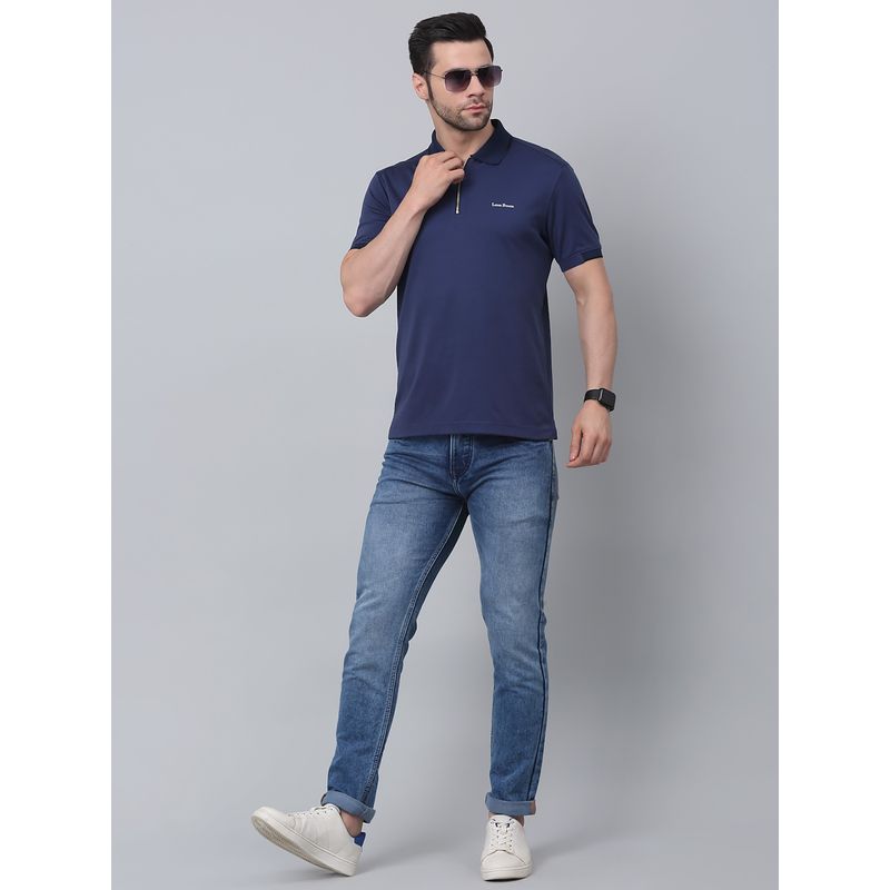 Louis Stitch Men Blue Slim Fit Polo Collar T-Shirt (L)