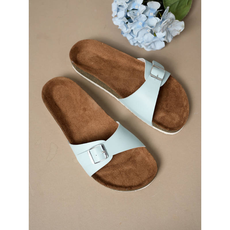 MOZAFIA Women Flat Slip On Sandals Blue (EURO 37)