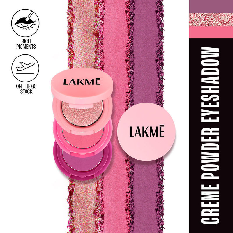 Lakme 9 To 5 Eyeconic Cream Powder Eyeshadow Stack With 1 Shimmer & 2 Matte Shades - Pink Beauty