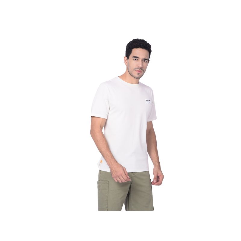 Timberland White Men Crew Neck Half Sleeves T-Shirt (L)