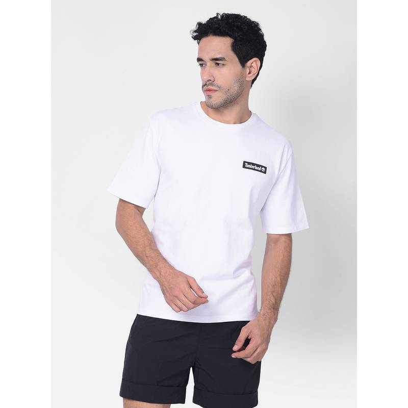 Timberland White Men Crew Neck Half Sleeves T-Shirt (L)