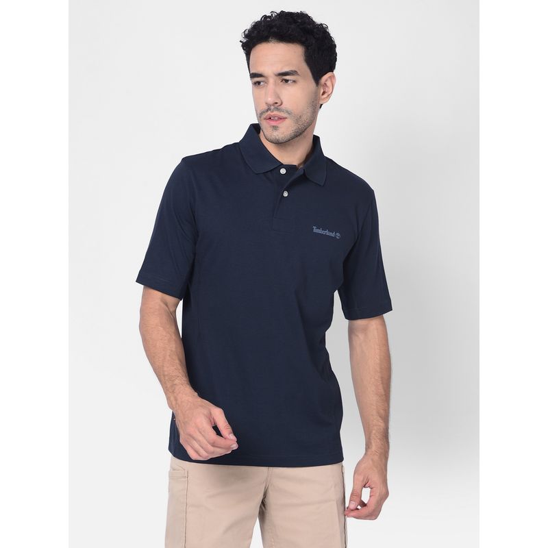 Timberland Navy Blue Men Polo Collar Half Sleeves T-Shirt (L)