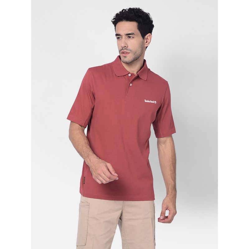 Timberland Rust Men Polo Collar Half Sleeves T-Shirt (L)