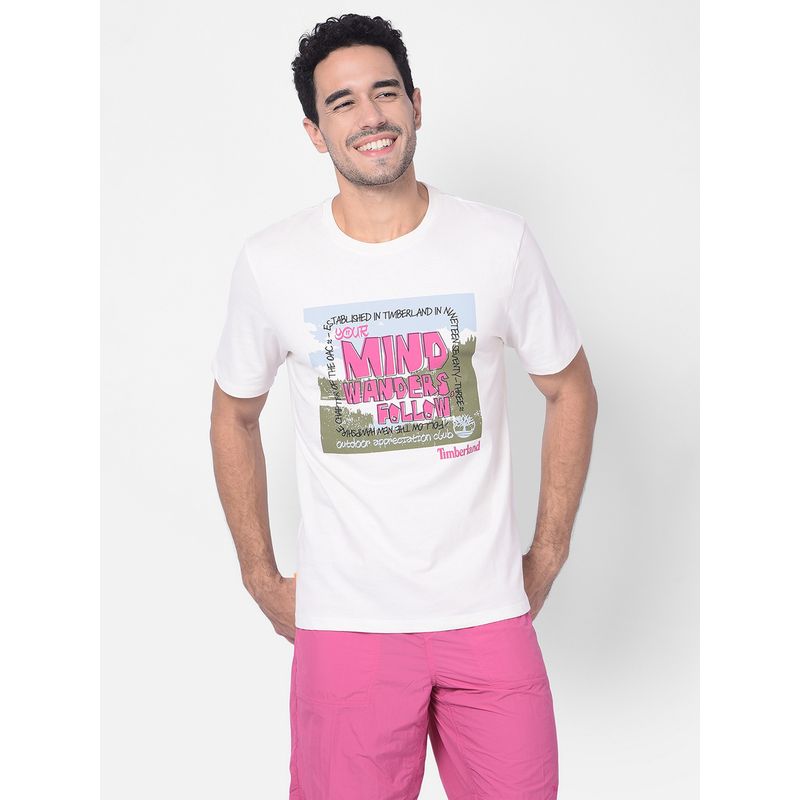 Timberland White Men Crew Neck Half Sleeves T-Shirt (L)