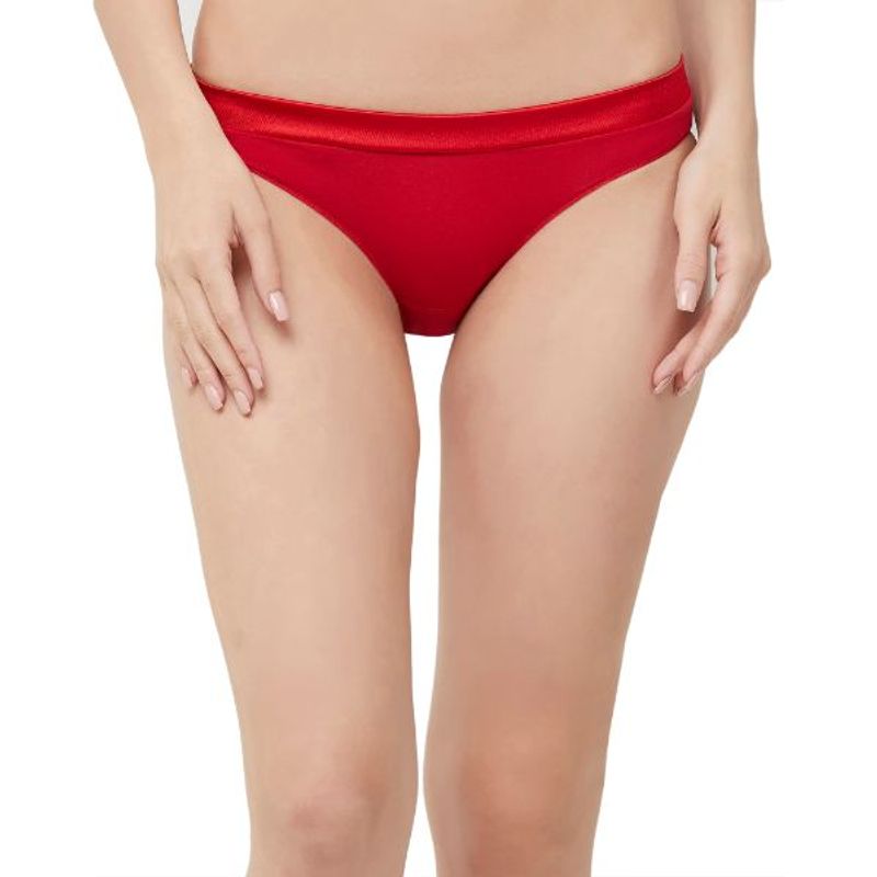 SOIE Women'S Red Satin Panelled Panty (S)