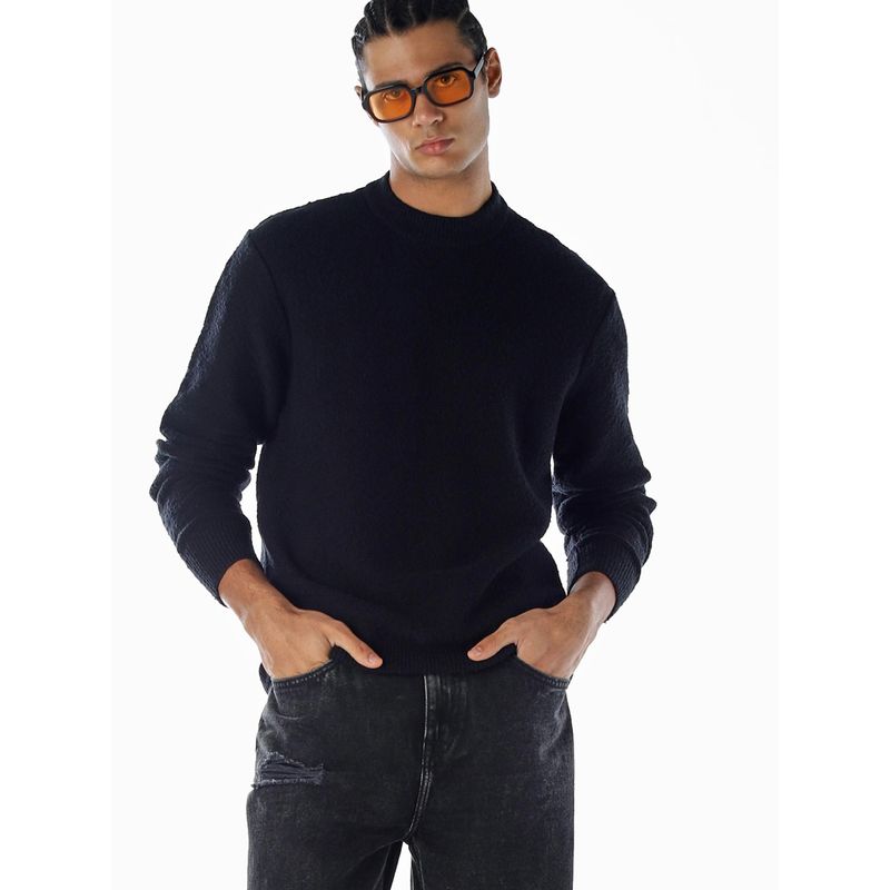 Jack & Jones Men Solid Relaxed Fit Black Sweater (M)