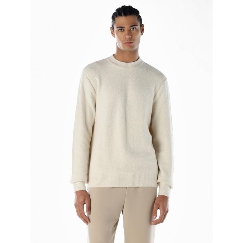 Jack & Jones Men Solid Relaxed Fit Beige Sweater (M)