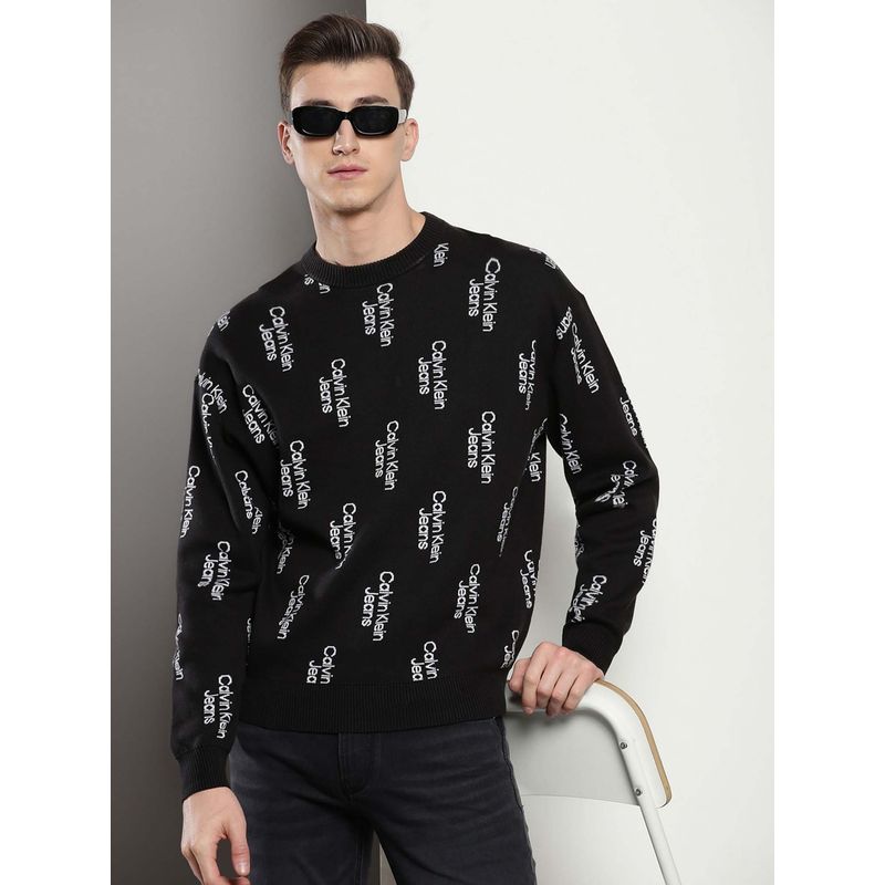 Calvin Klein Embroidered Logo Oversized-Fit Cotton Black Sweater (XS)